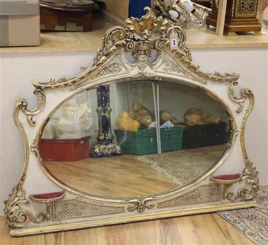 A 19th century painted parcel gilt overmantel mirror W.128cm